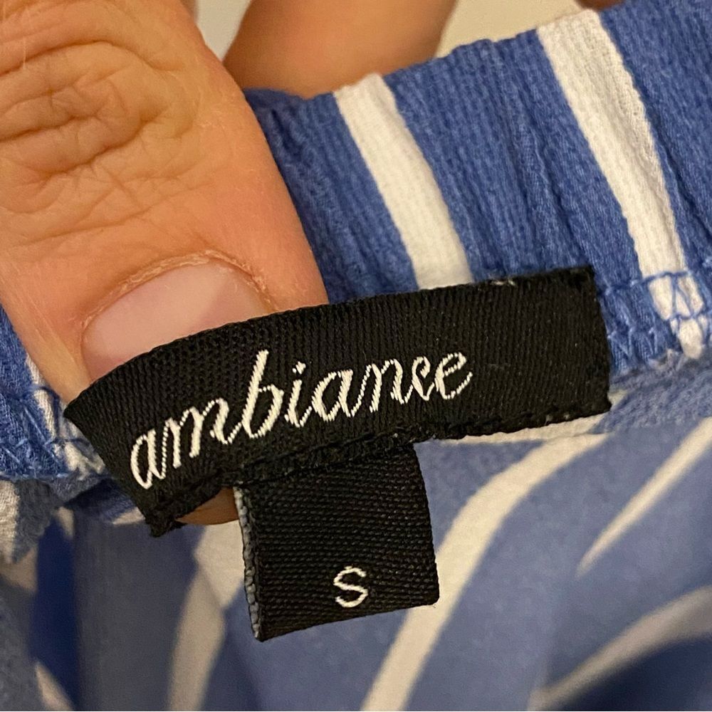 Ambiance Blue White Striped Off Shoulder Culotte Jumpsuit Coastal Size S - Picture 10 of 10